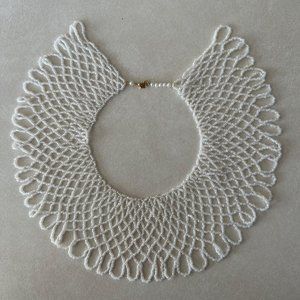 Handmade vintage white seed beads beaded lace circular collared choker necklace